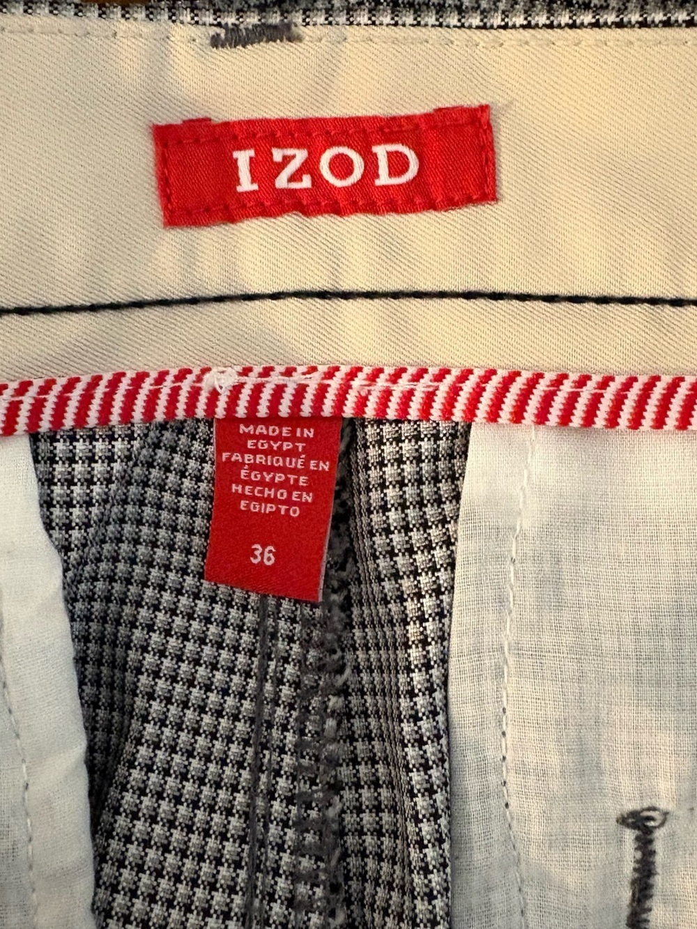 Izod Men's Micro-Check Flat Front Shorts in Brown and white - Picture 5 of 6